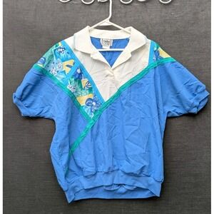 Vintage Grandma Shirt Granny Core Cricket Lane 1/4 Button Pullover Blue Size 18